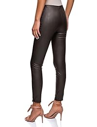 Pantalones de dama con cremallera de piel sintética