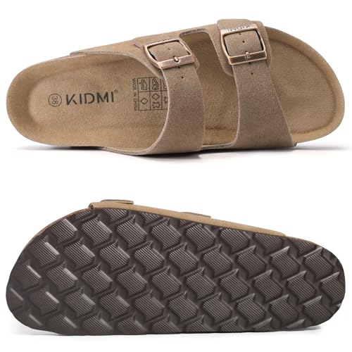 KIDMI Unisex Summer Sandals Arch Support Cork Footbed Slide Sandals with Double Adjustable Buckle for Women Men