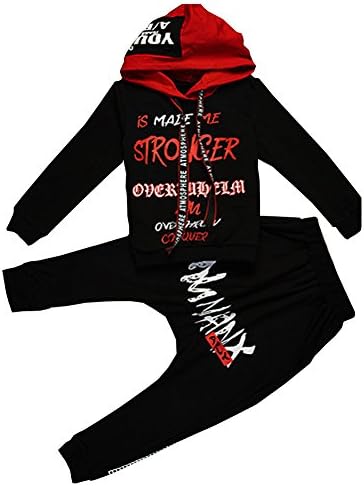 Vividda Boys Casual Outfit Sweatshirt and Harem Pants Hip Hop Tracksuit Set 7-8 Years Old Black