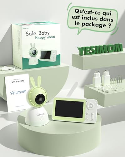 YESIMOM 1080P Baby Monitor 360° PTZ Baby Phone with Video and Audio Camera APP, Infrared Night Vision, 4X Zoom, Motion Detection/Sound Auto Tracking, Zone Alarms