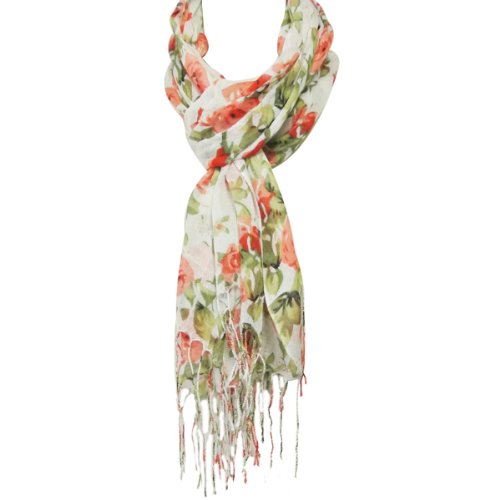 Wrapables Viscose Floral Print Scarf, Persimmon Ivory