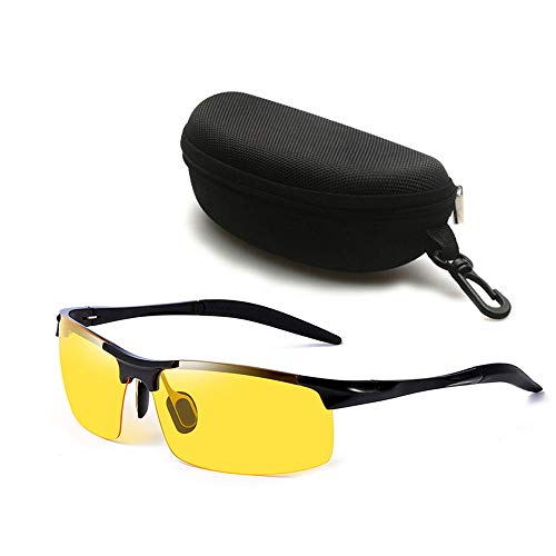 Night Driving Glasses Anti Glare Polarized HD Vision Sunglasses UV400 for Safety Car,Metal Frame Yellow Lens
