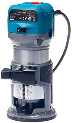 KATSU Compact Electric Palm Router 710W, Variable Speed Wood Trimmer with 1/4” & 3/8” Collets for Wood MDF and Laminate, 220-240V