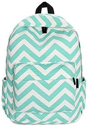 Teenager Girls Wave Stripe Printing Backpack Travel Ripple Rucksack Schoolbag size One Size (Green)
