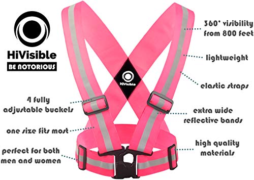 High Visibility Reflective Vest - Safety Reflector Strips Bands - Reflective Running Gear for Men and Women for Night Running, Biking, Walking (Pink Vest + 4 Bands)
