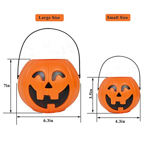 Portable Pumpkin Buckets, Candy Jar, Children Halloween Party Decoration Ornaments, 1 x Large + 1 x Small Candy Basket with Handle