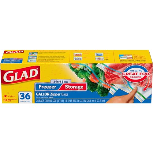 GLAD Food Storage and Freezer Bags, 2 in 1 Gallon Plastic Bags, Freezer