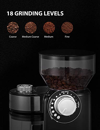 Burr Coffee Grinder, with Large Hopper Electric Burr Mill with 18 Grinding Options for 2-14 Cups, Automatic Burr Grinder for Drip, Percolator, French Press, American, Italian Coffee Makers, TIBEK - Thumbnail 2