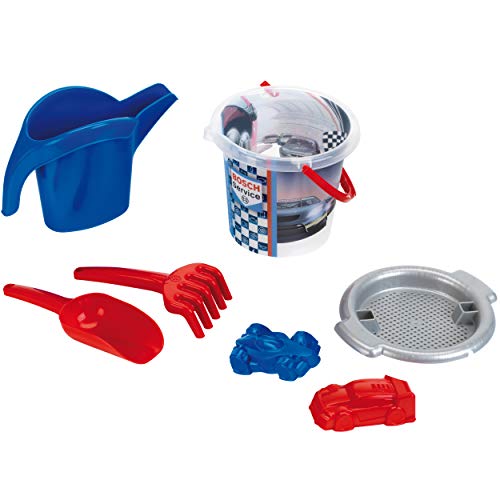 Theo Klein 2826 Bosch Car Service Sandeimer-Set, 2 Liter | Inkl. Eimer, Gießkanne, 2 Auto-Sandförmchen u.v.m. | Maße: 21 cm x 20,5 cm x 33 cm | Spielzeug für Kinder ab 1 Jahren
