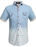 SSLR Men's Ombre Casual Short Sleeve Denim Shirt (Medium, Blue)