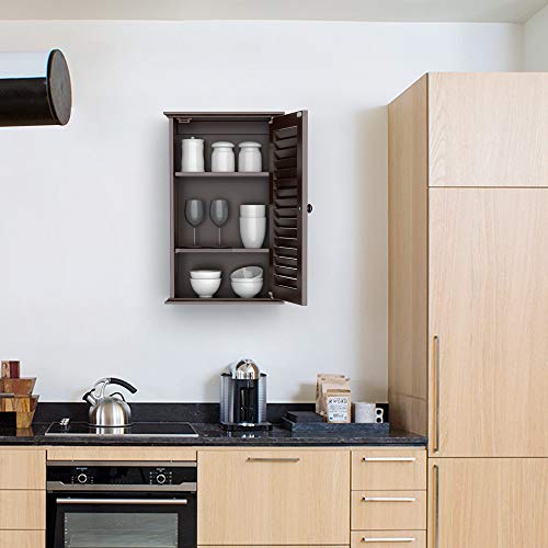go2buy Wood Bathroom Wall Mount Cabinet Toilet Medicine Storage Organizer Single Door with Adjustable Shelves, Espresso - Thumbnail 7