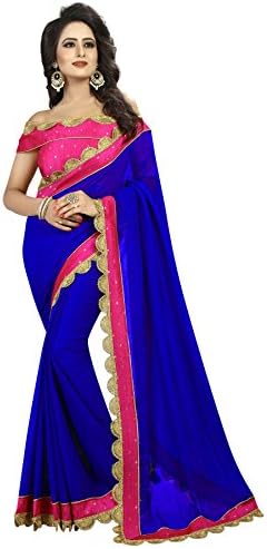 Women's Georgette Silk Embroidery Work Saree With Designer Lace & Satin Blouse Piece