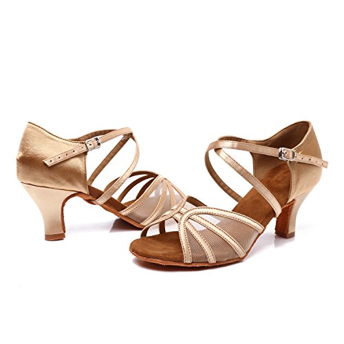 CLEECLI Women's Ballroom Dance Shoes Latin Salsa Dancing Shoes+Shoes Bag ZB04(9,Gold)