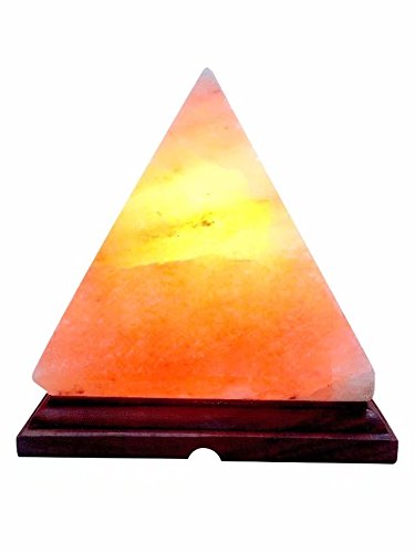 BoNew-Oral Himalayan Salt Pyramid Shaped Color-Changing USB Lamp with Wood Base and Bulb Best Gift for Friends