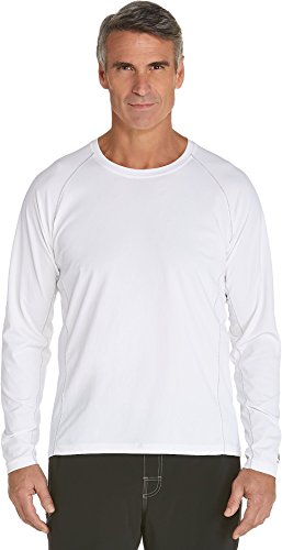 Coolibar UPF 50+ Men's Long Sleeve Swim Shirt - Sun Protective (Medium - White)