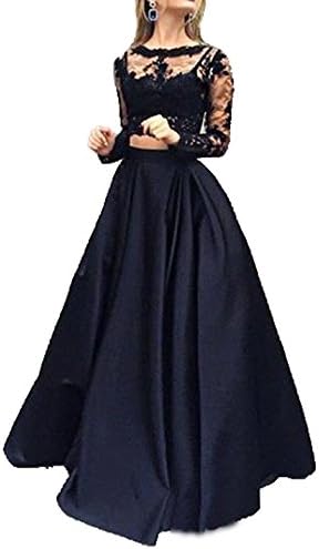 AngelCity Brides 2017 Two Piece Prom Dresses Sheer Neck Evening Party Dresses With Sleeves