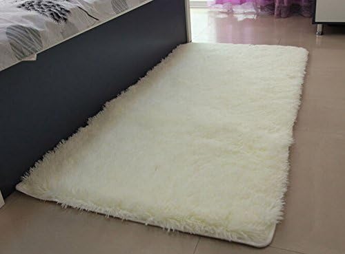ACTCUT Super Soft Indoor Modern Shag Area Silky Smooth Rugs Fluffy Rugs Anti-Skid Shaggy Area Rug Dining Room Home Bedroom Carpet Floor Mat 2.6- Feet By 5.3- Feet (White)