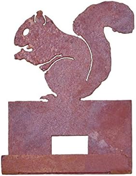 Elegant Garden Design Nibbling Squirrel Card Holder, Steel Silhouette with a Rusty Patina