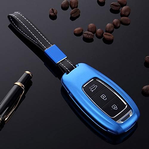 SUNQQB For Car Styling Aluminum Alloy Car Key Cover For Hyundai Kona Kauai 2018 2019 Keys Protection Case Chain Accessories,E-blue