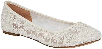 De Blossom Bridal Women's Lace Round Toe Ballet Wedding Flat