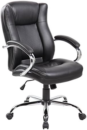 Azbro-Office Executive Thick Padded Mid Back PU Leather Ergonomic Office Chair with Neck Support and Arms - BLACK