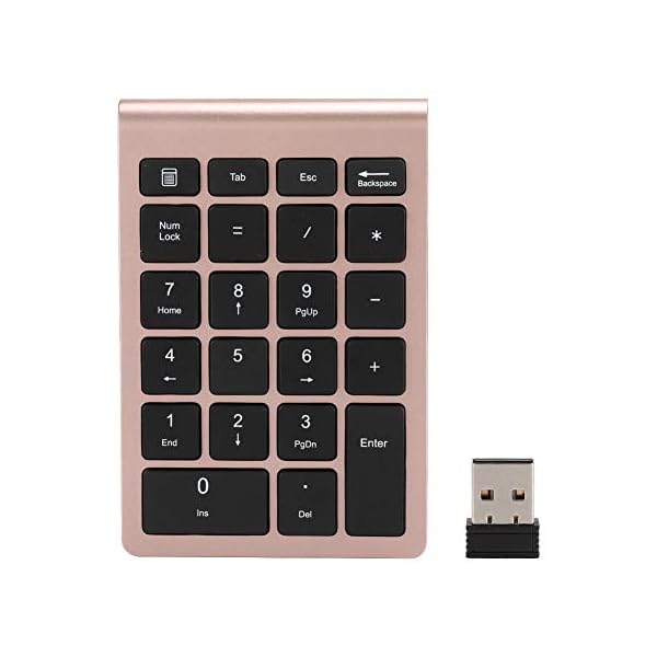 ASHATA USB 2.4G Wireless Numeric Keyboard 22 Keys Numeric Keypad Mini Keyboard with Receiver(Rose Gold)