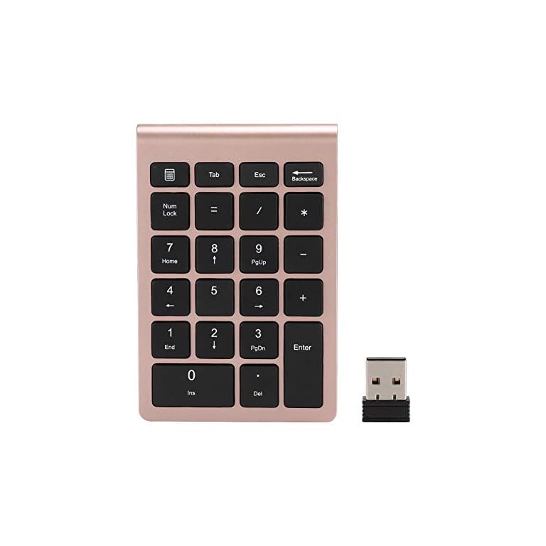 ASHATA USB 2.4G Wireless Numeric Keyboard 22 Keys Numeric Keypad Mini Keyboard with Receiver(Rose Gold)