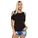 Isaac Liev Women's Cutout Top - Casual Stylish Open Cold Shoulder Short Sleeve Summer Tunic Tee T Shirt Made in USA Black L