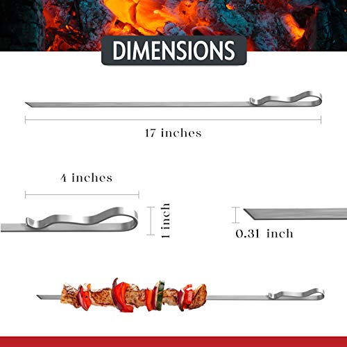 COALVOYAJ 17 Inch Flat Metal Skewers for Grilling and BBQ Pack of 10