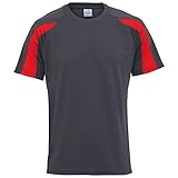 Just Cool Mens Contrast Cool Sports Plain T-Shirt (XL) (Charcoal/ Fire Red)