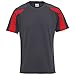 Just Cool Mens Contrast Cool Sports Plain T-Shirt (XL) (Charcoal/ Fire Red)