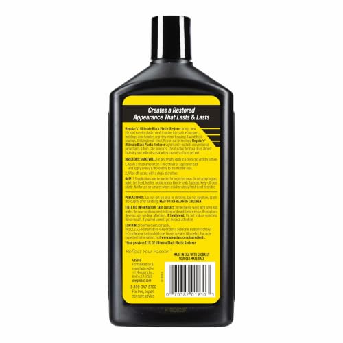 Meguiar's G15812EU Ultimate Black Restorer – Renovates Exterior Plastics, Vinyl, Rubber – UV Protection, Quick Drying – Shiny Black – 355 ml – Car Cleaning