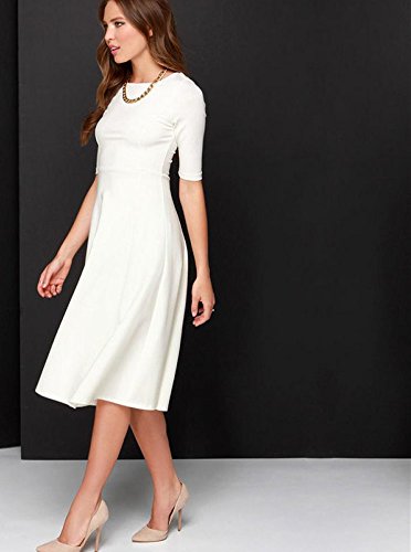Sleeve Shift Fit Flare Evening Party Knee Length Dress เดรส แฟชั่นชุดทำงาน Enlishop ผู้หญิง