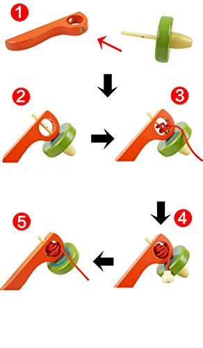 FQStech Wooden Spinning Top gyroscope peg-top With handle and Pull String Wire,can Last long time, color random