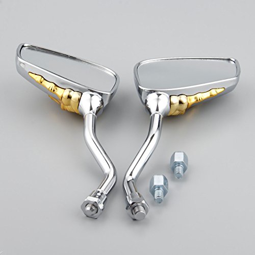 2Pcs 8-10mm Gold Motorcycle Bike Chrome Skeleton Skull Hand Claw Rearview Side Mirror - Thumbnail 3