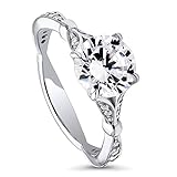 BERRICLE Rhodium Plated Sterling Silver Cubic Zirconia CZ Solitaire Promise Engagement Ring