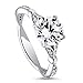 BERRICLE Rhodium Plated Sterling Silver Cubic Zirconia CZ Solitaire Promise Engagement Ring