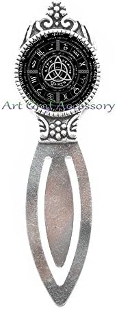 Charming Fashion Bookmark,New Pagan Wheel of The Year Bookmarks Pentagram Bookmarker Round Photo Wiccan Jewelry Glass Cabochon Bookmark Link Chaint,RN143 (G1)