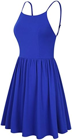 VeryAnn Women's Sleeveless Adjustable Strappy Midi Skater Beach Swing Dress with Pocket
