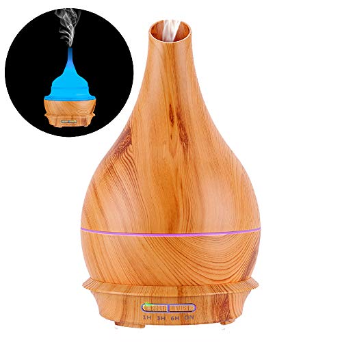 BZseed 300ml Aromatherapy Diffuser for Essential Oils Cool Mist Humidifier with 7 Colors Night Lights, Waterless Auto-off, 8-12 Hours Wood Grain Aroma Air Diffuser With Timer for Home, Bedroom, Office