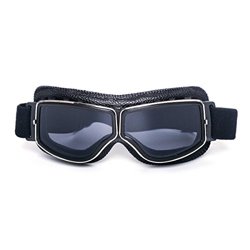 Triclicks Vintage Motorcycle Goggles, Motocross ATV Off-Road Eyewear Snowboard Ski Bikes Half Helmet Goggles Sports Glasses Aviator Pilot Cruiser Scooter Goggle (Black, Smoke)