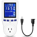 [2019 Upgrade] Electricity Usage Monitor Power Meter Plug Extension Cord Home Electrical Analyzer with HD LCD Backlight Display Volt Amps Watt kWh Consumption Overload Protection Calculate CO₂Emission