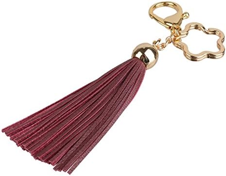 Leather Tassel Keychain Bag Charm Fob With Star Keyring (Wine)