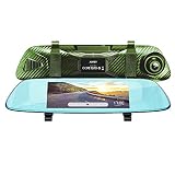 AUKEY Dash Cam Mirror 6.8" LCD Touchscreen Car Camera with Backup Camera and Parking Mode 1080p 170° Front Camera and 720p 160° Water-Resistant Rear Camera-Green