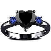 DOCCESTU Black Gold Plated Heart Ring Black Onyx Single Stone Ring Women's Heart Engagement Ring Size 6