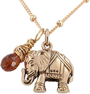 Elephant Necklace in Bronze with Sapphire Gemstone, #6714-brz