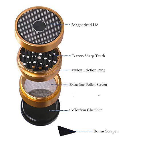 4 Piece Premium Aluminum Herb Grinders,Speaker Pattern Metal Tobacco Grinder with Sifter and Magnetic Top,2.4inch(Gold)