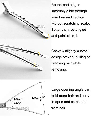 Hair Clips, Hair pins Porsming Metal Hair Clips for Women Alligator Hair Clips for Styling Duck Bill Clips Curl Clips for Girls Hair Accessories Hair Pieces Tools Stainless Steel 3.5 inches Pack of 30