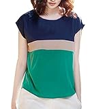 VOBAGA Womens Loose Casual Stripe Color Collision T-Shirt Tops Blouse Shirt