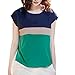 VOBAGA® Women's Loose Casual Stripe Color Collision T-Shirt Tops Blouse Green L